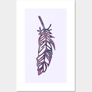 Galaxy Feather | Purple + Blue Feather | Watercolor Galaxy Feather Posters and Art